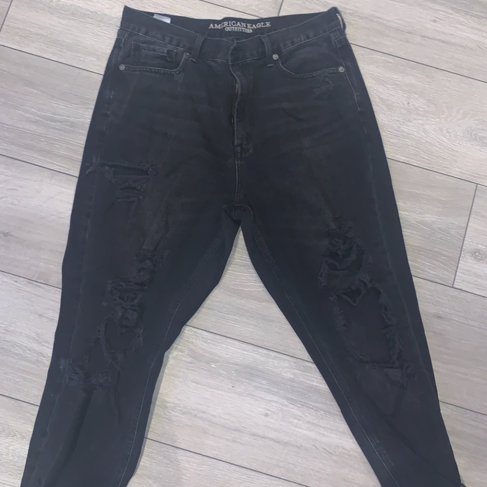 AE ripped black mom jeans